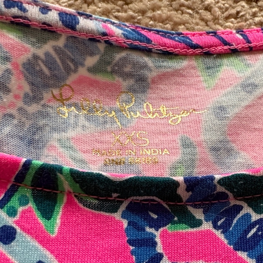 Lilly Pulitzer Jodee Dress Plumeria Pink Untamed with Hearts Pink and Blue - Picture 3 of 9